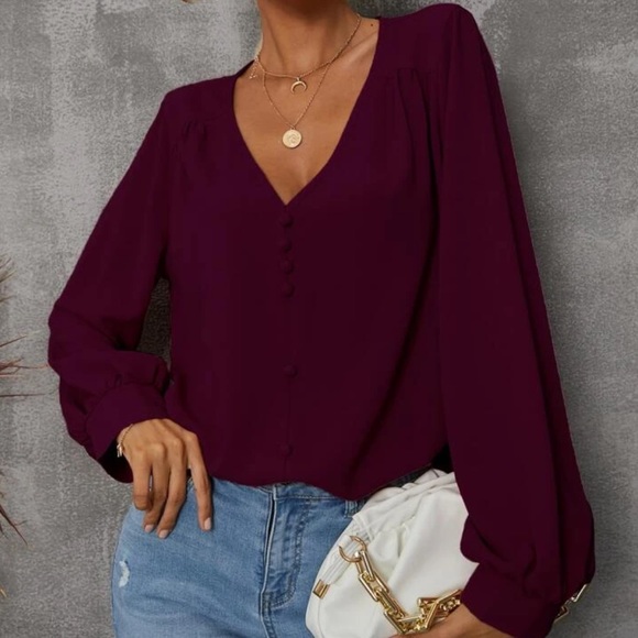 Boho dusty pink V neck button detail blouse - Picture 10 of 15